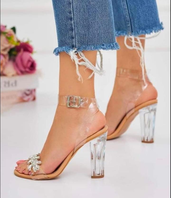 Designer Charlotte Russe Clear Heels Sandals Transparent Rhinestones Size 7  | eBay